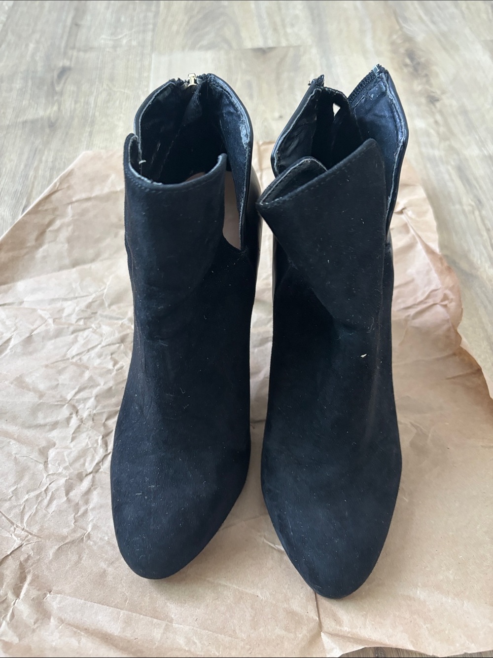 Zara Black Suede Ankle Booties with Folded Collar
